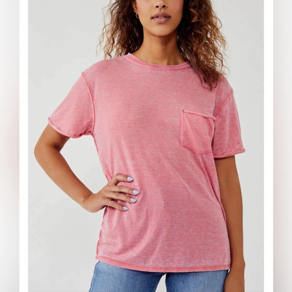 Free People We The Free Coral Short Sleeve Vella Tee Medium NEW